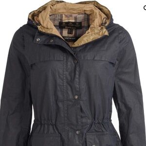 BARBOUR Women’s Durham Lightweight Waxed Cotton Jacket Navy Blue Size UK 10 US 6